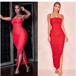 HOUSE OF CB Fornarina Ruched Organza Mesh Dress - Red